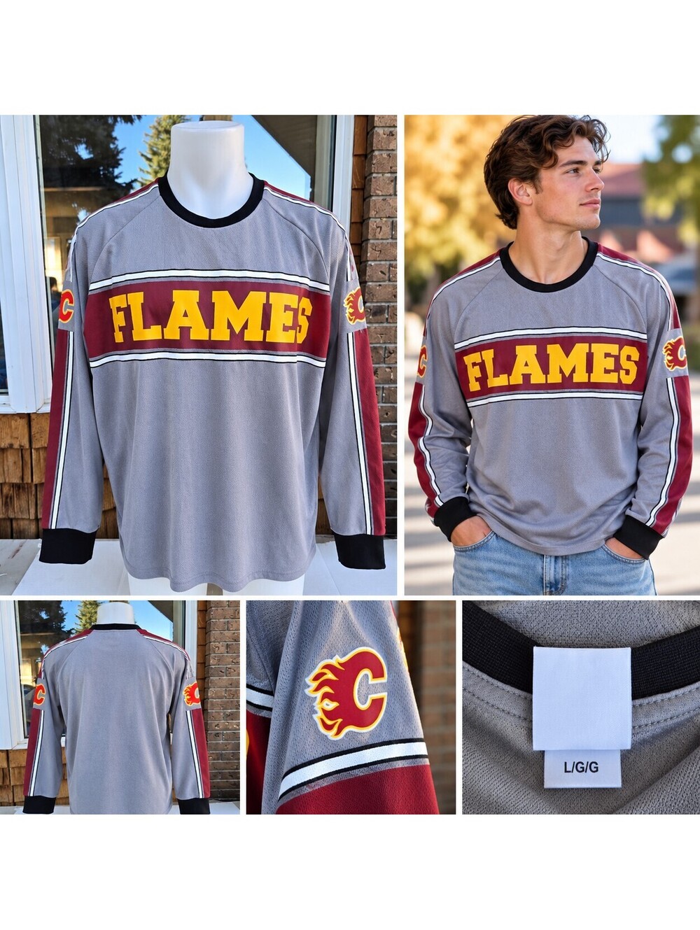 Calgary Flames Retro Y2K Long Sleeve Hockey Shirt Men’s Large NHL